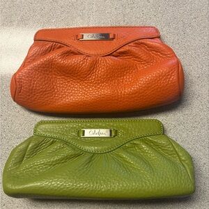 Cole Haan Orange and Green Leather Clutch Set
